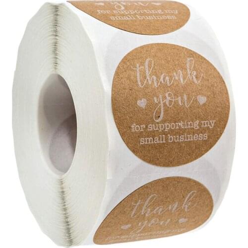 Round Kraft Paper Thank You for Supporting My Small Business Stickers 50-500pcs labels Sticker Cute handmade Stationery Sticker