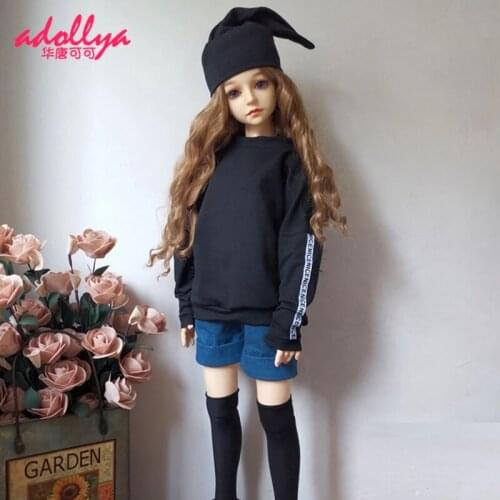 Adollya BJD Doll Accessories Black Sweater Hoodie Blue Jeans Shorts BJD Doll Clothes Suitable for 1/3 1/4 1/6 Dolls
