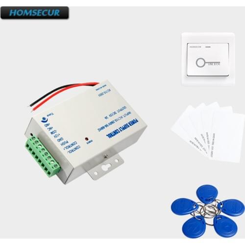 HOMSECUR Door Access Control Accessories with Power Supply, Exit Button, RFID Cards, RFID Keyfobs
