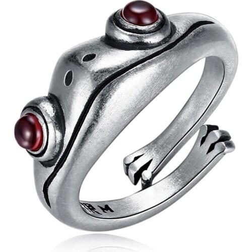 Bohemian Vintage Frog Ring for Women Artistic Design Retro Opening Resizable Unisex Female Statement Rings Silver Color Gift