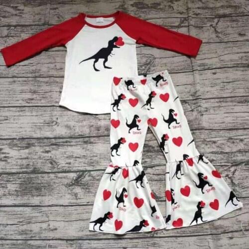 Grils Long Sleeve Heart Dinosaur Valentines Day Boutique Clothes kids wholesale clothing