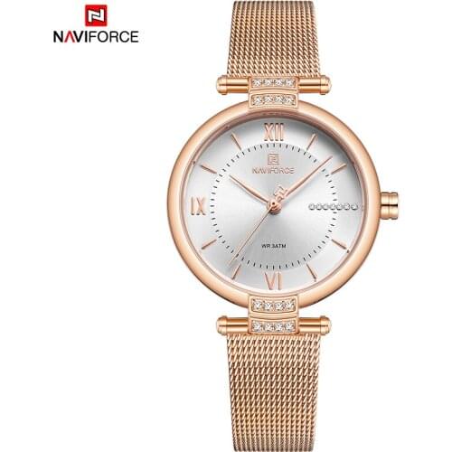 NAVIFORCE Top Luxury Brand Women Watch Classic Quartz Lady Waterproof Wristwatch Rose Gold Stainless Steel Female Clock 5019