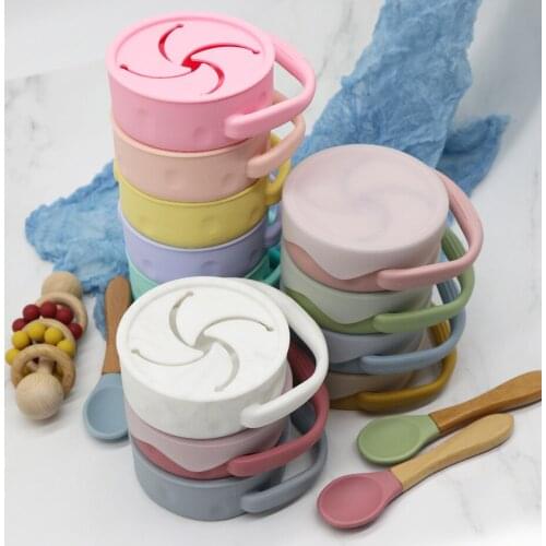 Baby Snack Cup with Silicone Handle Folding Leak-proof Portable Food Storage Box Snack Container Baby Supplement Cup