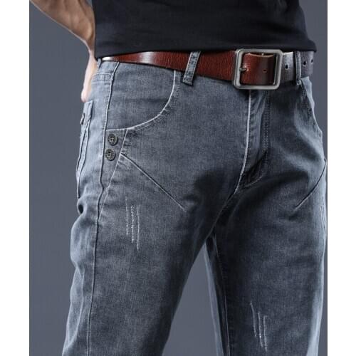 Mens skinny Jeans straight denim trousers for mens High Waist slim fit jean pantalones gray Casual clothes