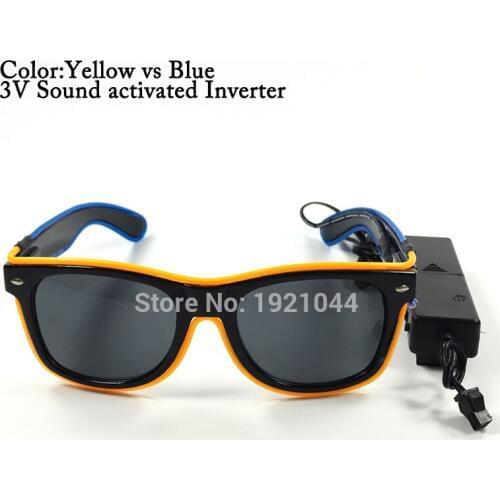 EL Wire Cold light Sunglasses with dark lens With DC-3V Sound activated EL wire rope cable Halloween Party Decoration
