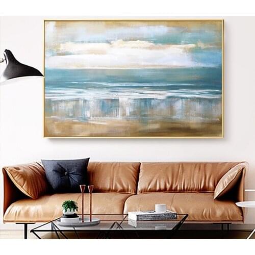 Art July Modern minimalist hand-painted oil painting sky beach decoration painting living room restaurant abstract painting