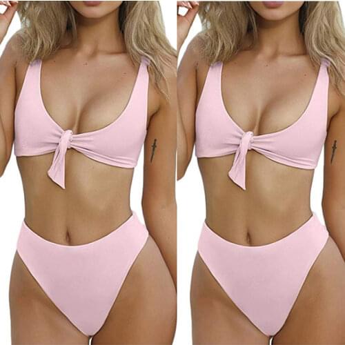 Leosoxs Women Summer Sexy Knotted Sling Backless Beach Bikini Straps Bathing Suit Two Pieces Swimsuits Ladies Push Up Swimsuits