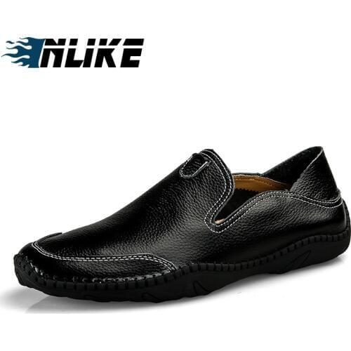 INLIKE Brand High Quality Big Size Handmade Spring Soft Mens Genuine Leather Shoes Casual Slip On Driving Loafers