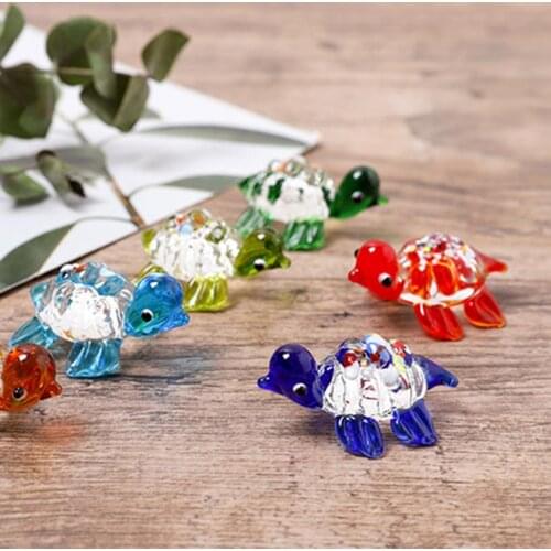 Cute Miniature Decor Bright-colored Glass Exquisite Little Turtle Shape Miniature Display Mini Craft Figurine Ornament