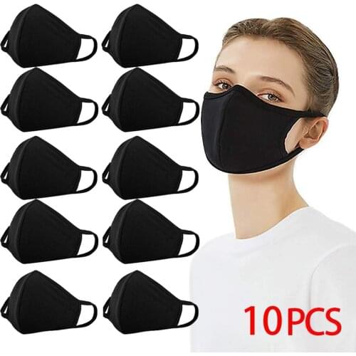10 Pcs Black Ski Fasemask Reusable Cotton Black Ski Fase Maksk For Germ Protection For Adults Washable Breathable Solid Bandana