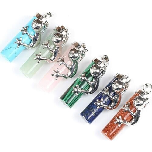 Fashion Frog Pendants Natural Semi-precious Stone Necklace Pendants Crystal Rose Quartz Agate The Frog Column Animal Pendants