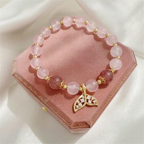 Fashion Women Korea Sweet Crystal Bracelet Female Design Aventurine Strawberry Crystal Beaded Jewelry Summer Beads Bracelet