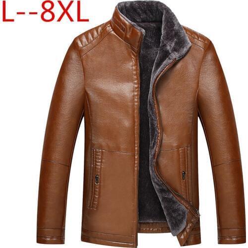 Plus size 8XL 6XL HOT Winter Men New Leather jacket Business casual Velvet bigger sizes coat large size loose 5XL 4XL