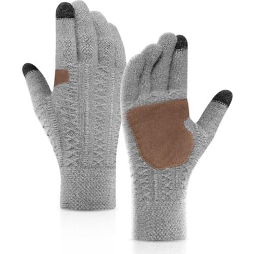 Men Winter Knit Touchscreen Gloves Thermal Warm Thick Lining Anti-Slip Mittens