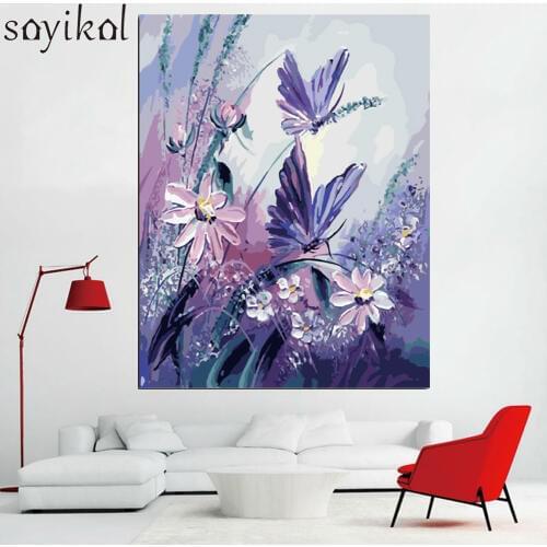 Frameless Pictures Painting By Numbers Handpainted On Canvas Coloring DIY Oil Painting By Numbers 40*50cm Flower Butterfly
