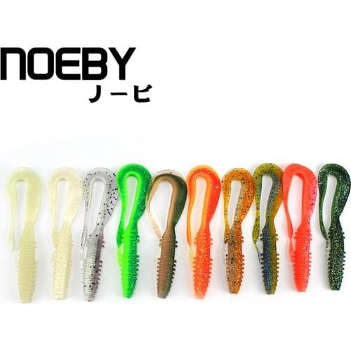 NOEBY 6 pcs/lot Soft Lure 80mm/2.5g U-shape tail Fishing Lure Artificial Bait Lures Soft Worm Long Tail Grubs Fishing tackle
