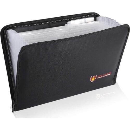 Fireproof Files Folder Accordion Document Bags 14.3x9.8 inch A4 Size 12 Pockets Non-Itchy Silicone Coated Fire Resistant Safe
