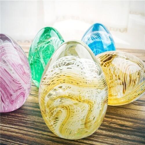 H&D 3.5'' Murano Glass Egg Figurine Hand-blown Easter Egg Ornament Home Desktop Easter Christmas Decor Lovely Toy Gift (Yellow)