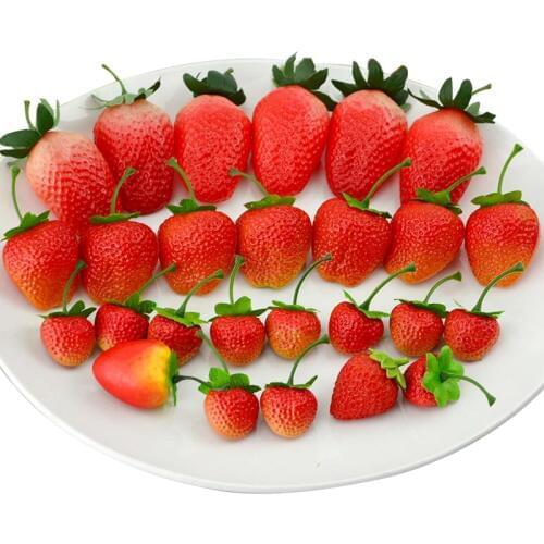 Festive Party Supplies Artificial Decorations Simulation 3D Color Plastic Strawberry Model Fruit Photographic Props 10pc/lot