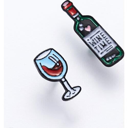 RINHOO Minimalist Cute Red Wine Bottle And Wine Glasses Couple Pins Enamel Cup Brooches Lapel Pin Badge For Lovers Best Friend