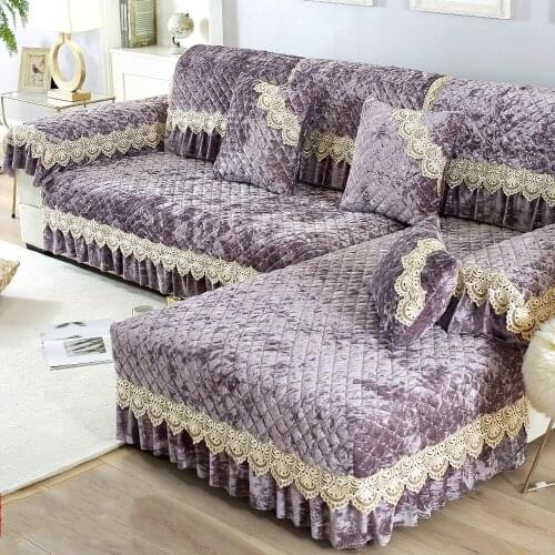 Purple Luxury Thicken Velvet Sofa Cover Soft Warm Short Plush Surface Sofa Set Non-slip Sofa Towel Cushion Slipcover Pillow Case