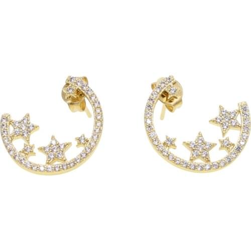 2019 Fashion top quality factory wholesale moon shape stud micro pave cz star earring Girl party christmas Gift Jewelry