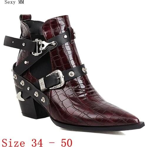 Spring Autumn High Heels Women Ankle Boots High Heel Shoes Woman Short Motorcycle Boots Plus Size 34 - 50