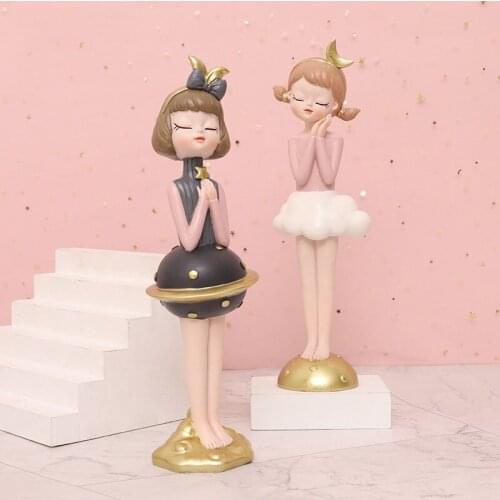 Nordic Ins Cute Bowknot Girl Resin Figurines Ornaments Home Decoration Accessories Girls RoomTable Statues Crafts Wedding Gifts