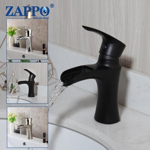 ZAPPO New Bath Basin Faucet Brass Black Chrome Faucet Brush Nickel Sink Mixer Tap Vanity Hot Cold Water Bathroom Faucets