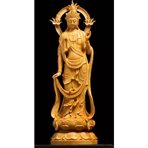 15/21/24cm CCZHIDAO Buddha statue with light back Wood Carving Solid Feng Shui Home Decor Crafts