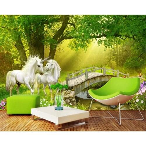 Papel de parede Fantasy Forest White Horse Fresh 3D wallpaper,living room bedroom sofa TV backdrop mural wall papers home decor