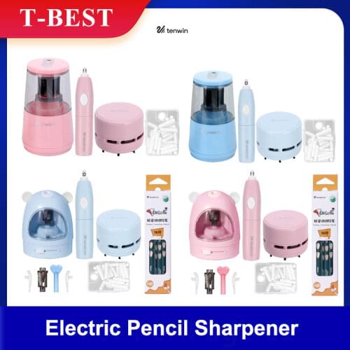 Tenwin Electric Pencil Sharpener Eraser Vacuum Cleaner Set Stationery Set Battery Operated with 50 Eraser Refills for Kids