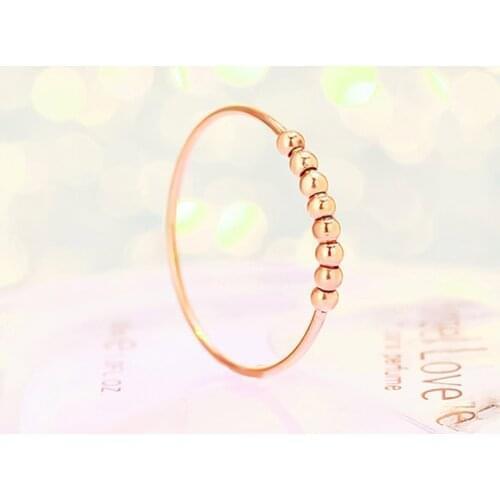 18KGP Rose Gold Color Titanium Steel Lucky Beads Tiny Thin Rings Fashion 316L Stainless Steel Jewelry for Women Lady (GR217)
