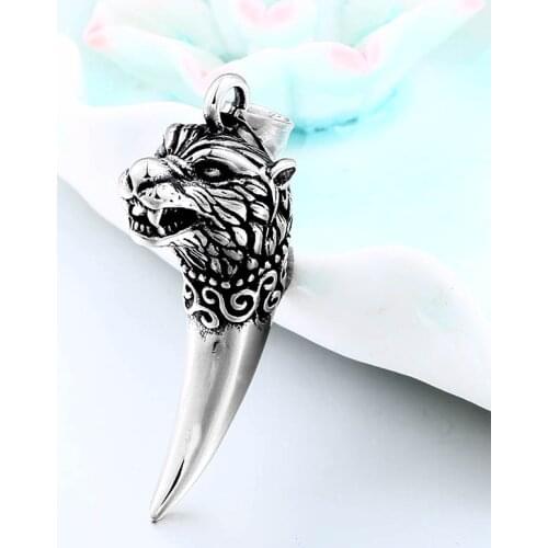 Viking Wolf Tooth Pendant Necklace Vintage stainless steel Dragon Fashion heavy Choker Man nordic Jewelry as Gift