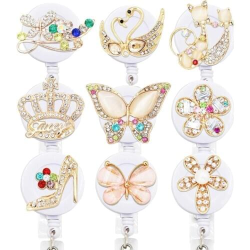 Animal ID Retractable Badge Holder with Alligator Clip Retractable Cord ID Badge Reel Fox Dress Girl Horse Style