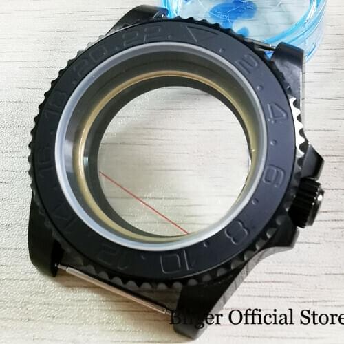 High Quality Black PVD Plated Watch Case for NH35 NH35A NH36 Seeing Through Backcover Flat Sapphire Glass Without Magnifier