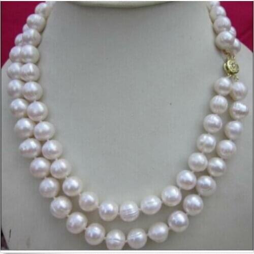 Double strands AAA+11-12mm natural south sea white pearl necklace 18-19
