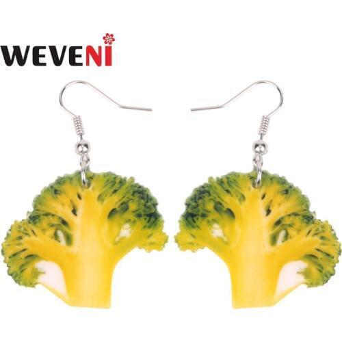WEVENI Acrylic Fresh Broccoli Earrings New Long Dangle Drop Fashion Vegetable Farm Food Jewelry For Women Girls Bijoux Kids Gift