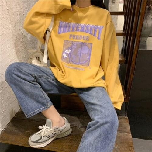 Harajuku hoodies women tops yellow o-neck kpop moletom sweatshirt now united aesthetic clothes hoody oversized hoodie dropping