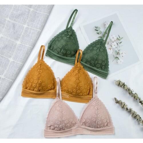 Women Lace Bra No Steel Ring Beauty Back Wrapped Chest Comfortable Daisy Brassiere Stretch Triangle Cup Padded Underwear 1/2Pcs