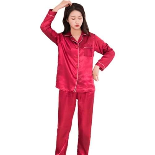 Womens Silk Satin Pajamas Pyjamas Set Long Sleeve Sleepwear Pajama Suit Female Sleep Set Loungewear Plus Size Женский костюм