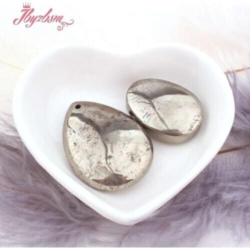 22x30mm 30x40mm Drop Silver Gray Pyrite Smooth Natural Stone Beads Loose For DIY Gift Necklace Pandant Jewelry Making 1 Pc