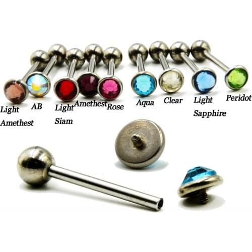 1PCS Fashion Flat CZ Gem Tongue Barbell Ring Piercing With Screw Fit Internally Thread Piercing Body Jewelry
