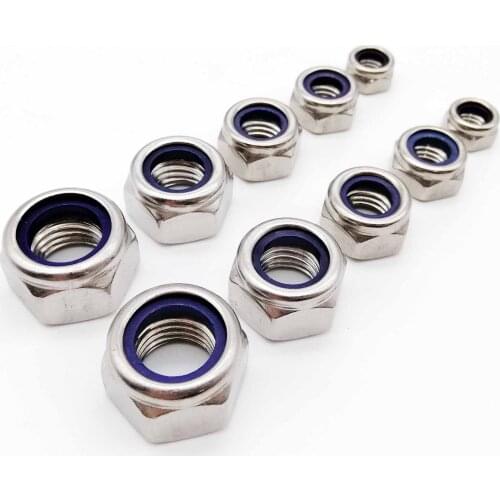 2/5/20/25/50pc M2 M2.5 M3 M3.5 M4 M5 M6 M8 M10 M12 M16 304 Stainless Steel Hex Hexagon Nylon Insert Self Lock Nut Nylock Locknut