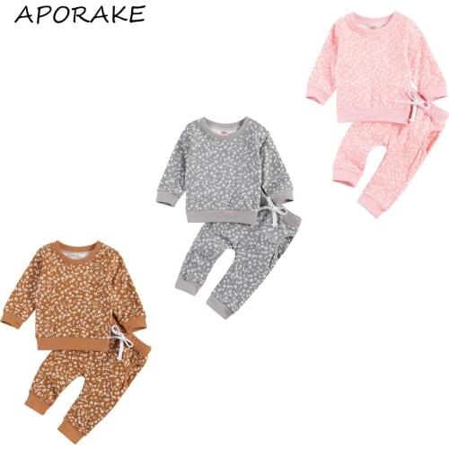 2020 0-24M Cute Infant Baby Girl Fall Clothing Floral Print Long Sleeve Sweatshirt Top+Long Pants 2pcs Outfits Set