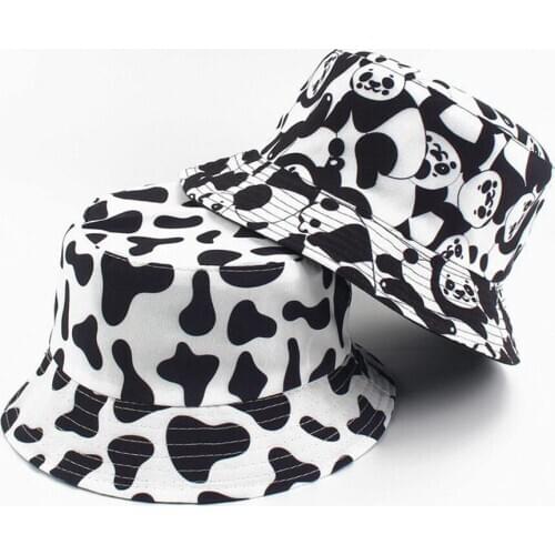 2020 New Fashion Reversible Black White Cow Print Bucket Hat Summer travel Sun Caps For Women Men Outdoor Fisherman Hat A526