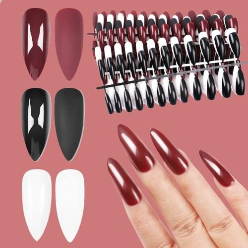 24Pcs/Box Pointed Oval Nail Tips Full Cover Nails Colored Nails Tips Acrylic Long Nail Capsules French Manicure False Nails 308