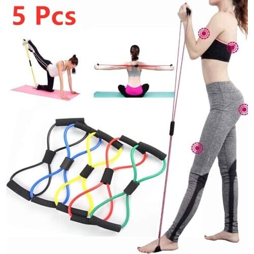 5 Pcs Resistance Exercise Bands Yoga Gym Fitness Pulling Rope 8 Word Elastic for Exercise Muscle Training Tubing Pull Rope