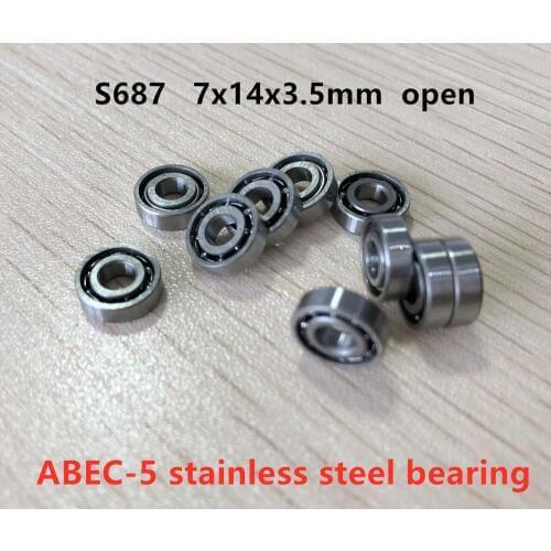 50pcs/lot ABEC-5 S687 7*14*3.5 open stainless steel deep groove ball bearing 7x14x3.5mm Open
