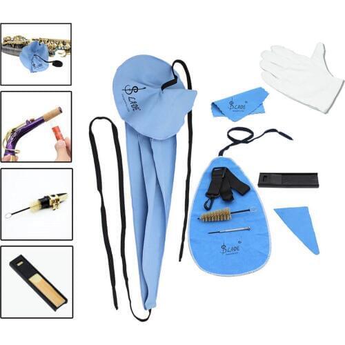 9pcs/set Saxophone Clarinet Flute Cleaning Tools Artificial Faux Suede Inside Tube Cloth Mouthpiece Brush Reed Case Screwdriver